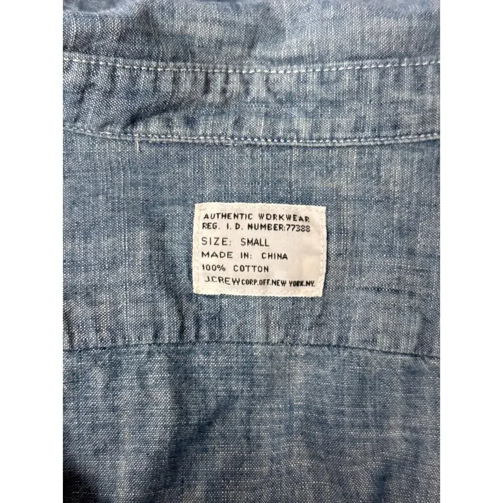 Vintage J Crew Shirt Small Mens Blue Chambray Selvedge Work Shirt